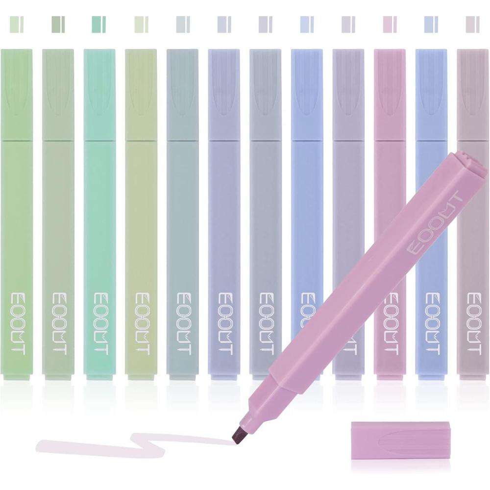imageEOOUT Aesthetic Cute Highlighters 12pcs Assorted Colors Bible Highlighters Pens No Bleed Soft Chisel Tip Dry Fast Easy to Hold for Journal Notes School Office Supplies Morandi