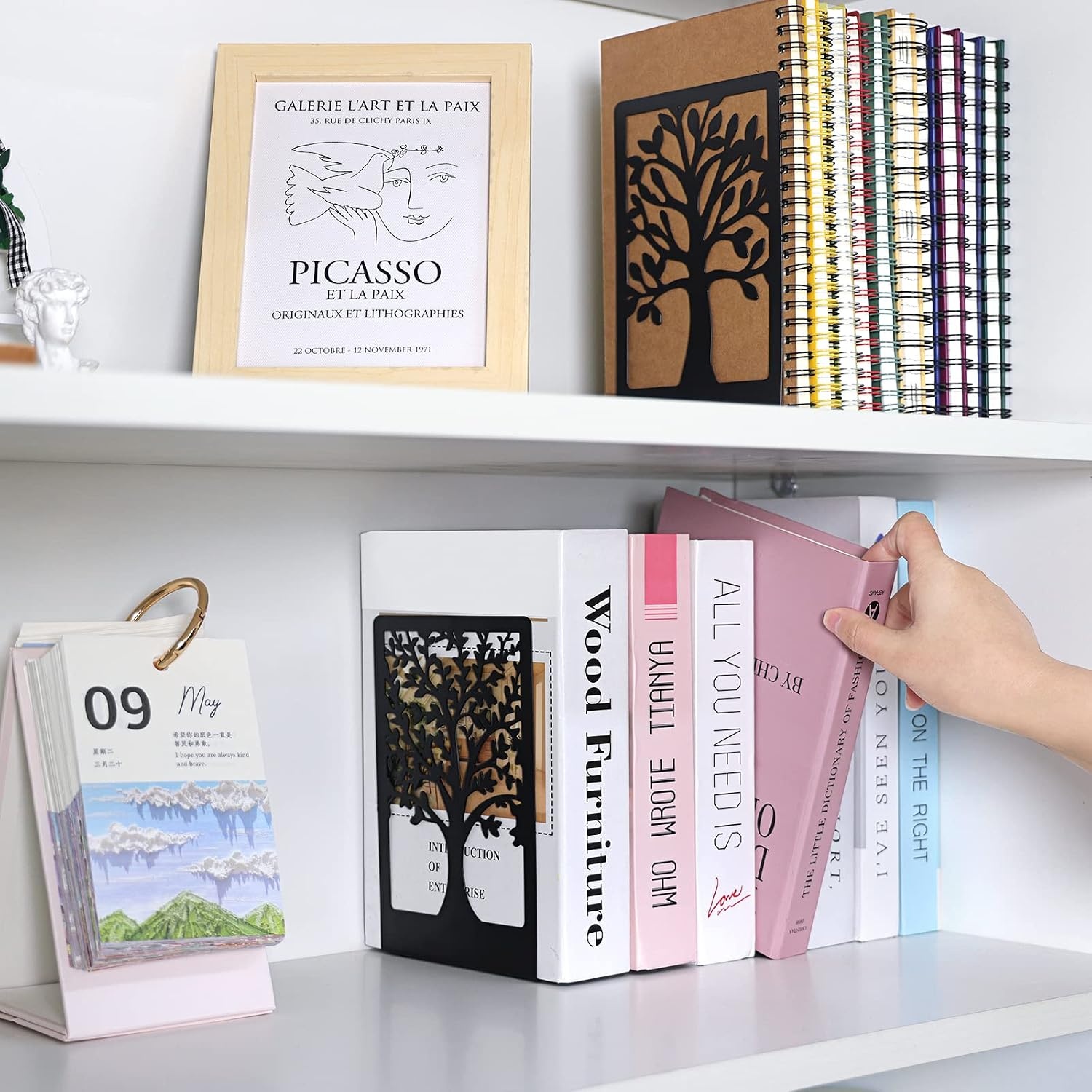image:imageEOOUT Bookends 3 Pairs of Book Ends for Shelves Decorative Black Metal Bookend Supports for Heavy Books Tree Book Holders for Shelf Decoration Book Stoppers for Home Office School