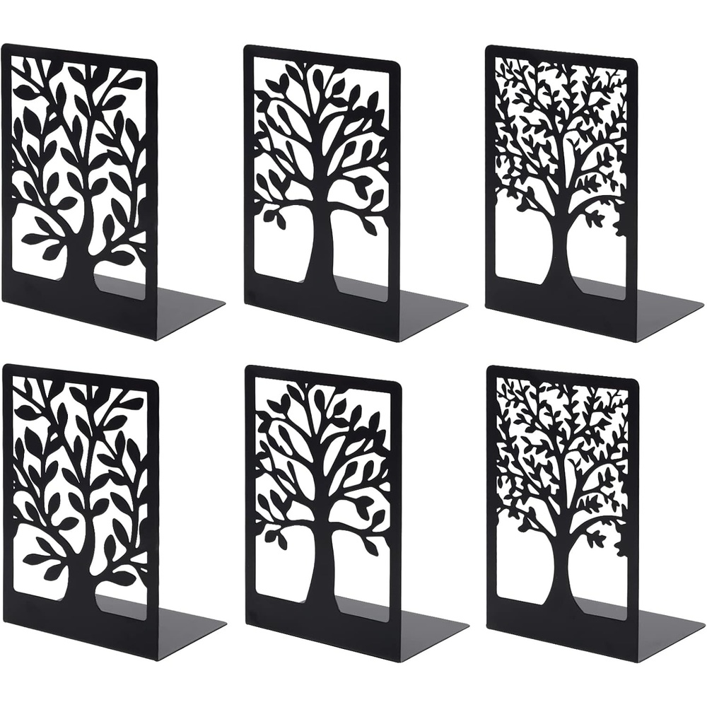 image:imageEOOUT Bookends 3 Pairs of Book Ends for Shelves Decorative Black Metal Bookend Supports for Heavy Books Tree Book Holders for Shelf Decoration Book Stoppers for Home Office School