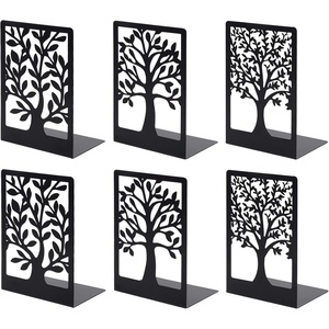 EOOUT Bookends, 3 Pairs of Book Ends for Shelves Decorative, Black Metal Bookend Supports for Heavy Books, Tree Book Holders for Shelf Decoration, Book Stoppers for Home Office School