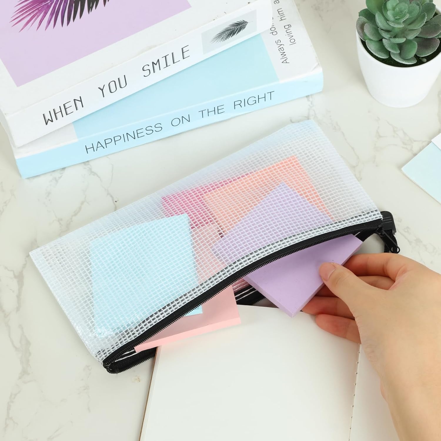 image:imageEOOUT 24pcs Mesh Pouch Bags 95x45 Inches Waterproof Black Bags Bill Size Organizing Storage with Zipper Small Pouches for School Classroom Office and Bill