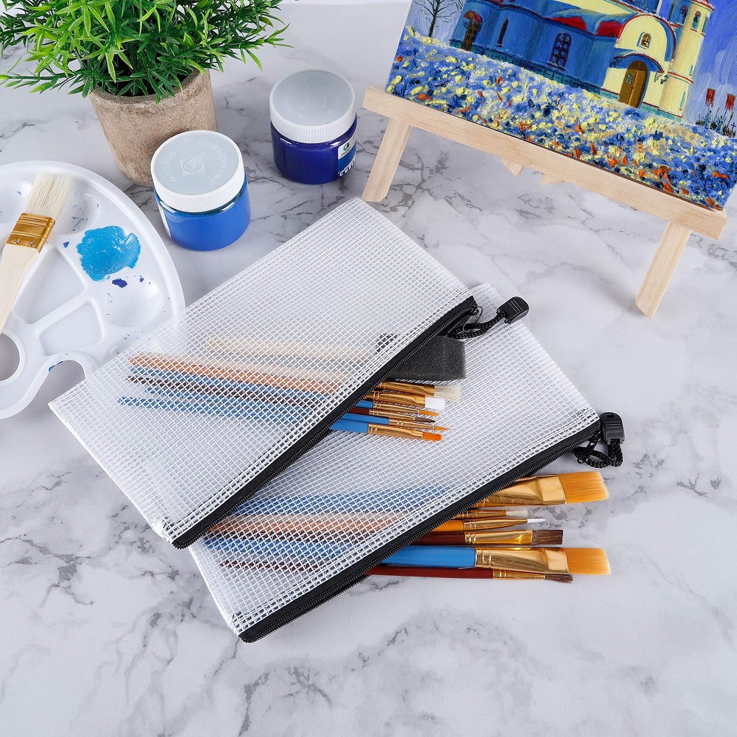 image:imageEOOUT 24pcs Mesh Pouch Bags 95x45 Inches Waterproof Black Bags Bill Size Organizing Storage with Zipper Small Pouches for School Classroom Office and Bill
