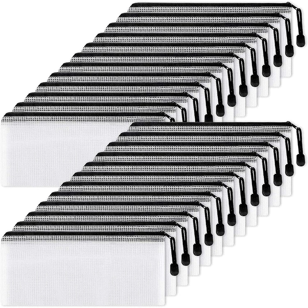 image:imageEOOUT 24pcs Mesh Pouch Bags 95x45 Inches Waterproof Black Bags Bill Size Organizing Storage with Zipper Small Pouches for School Classroom Office and Bill